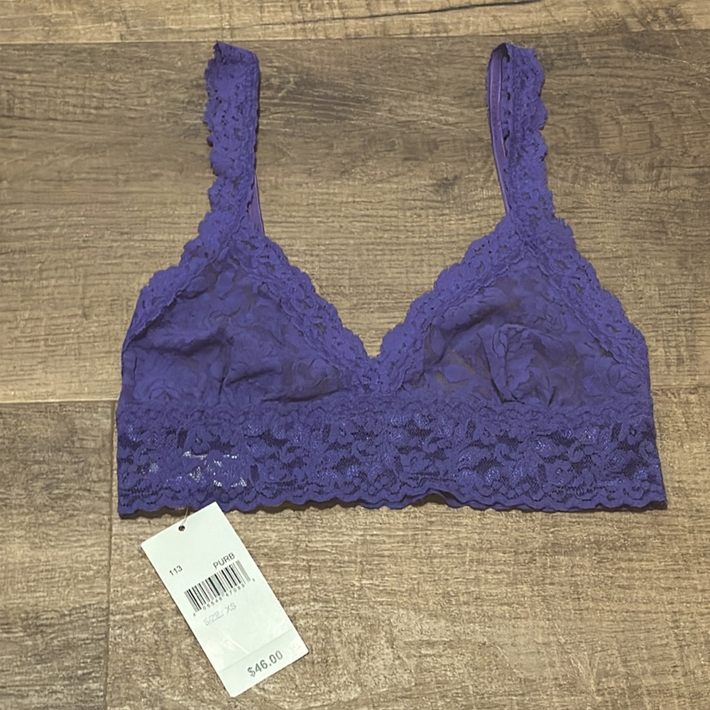 Lace Bralette in purple PURB XS hanky panky signature lace adjustable straps NEW